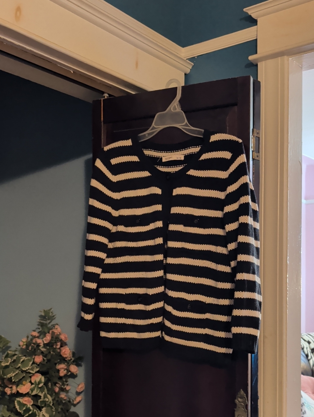 Old Navy Black and White Striped Women's Cardigan
